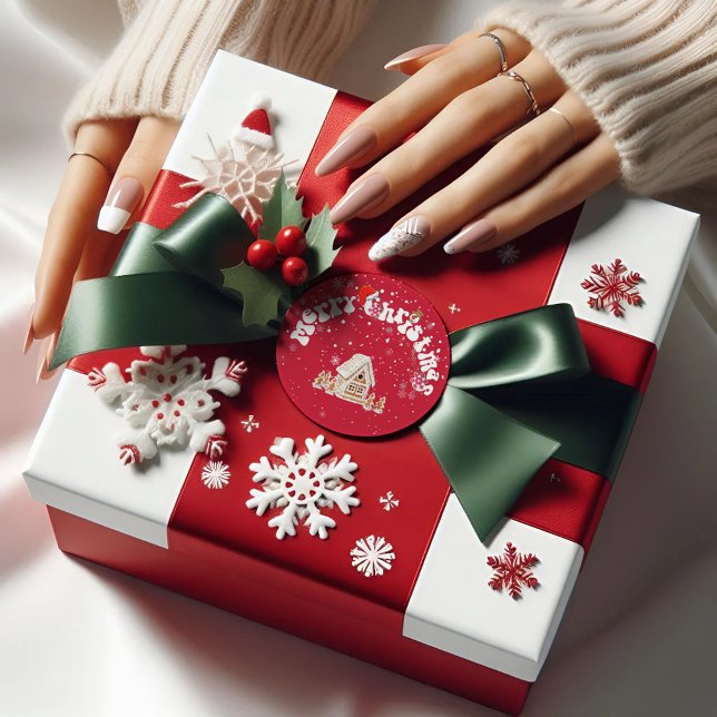 Modern Graffiti Red Merry Christmas Classic Round Sticker (Creator Uploaded)