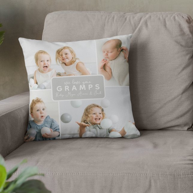 Modern gramps 4 Photo Gray Cushion (Creator Uploaded)