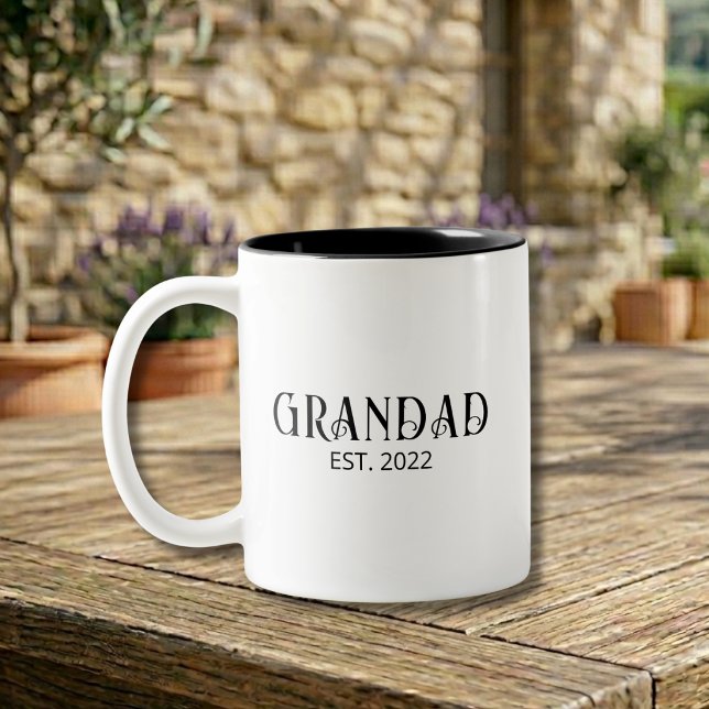 Modern Grandad Established Black Script  Two-Tone Coffee Mug (Creator Uploaded)