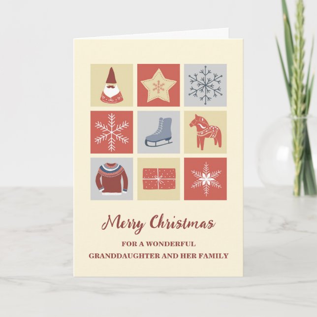 Modern Granddaughter & Family Merry Christmas Card (Front)