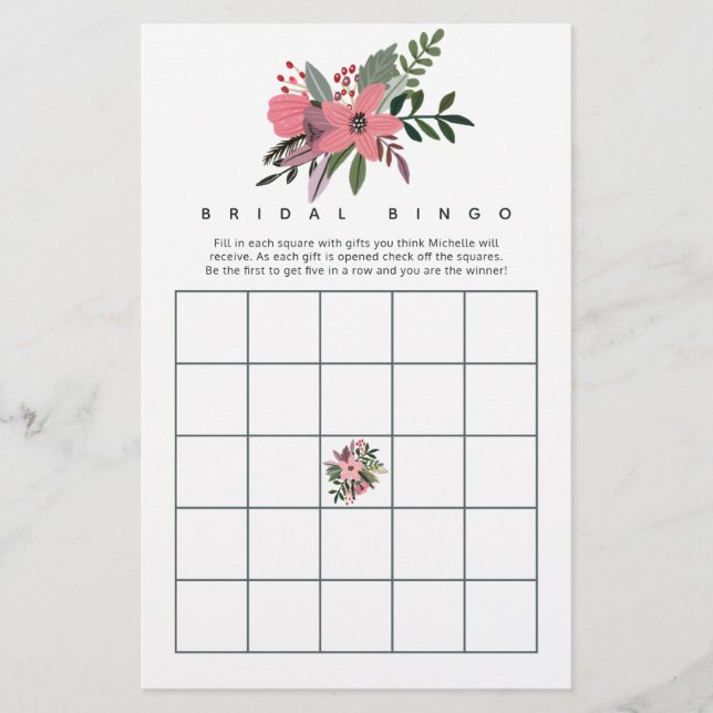 Modern Grandeur Plum and Pink Floral Bridal Bingo (Front)
