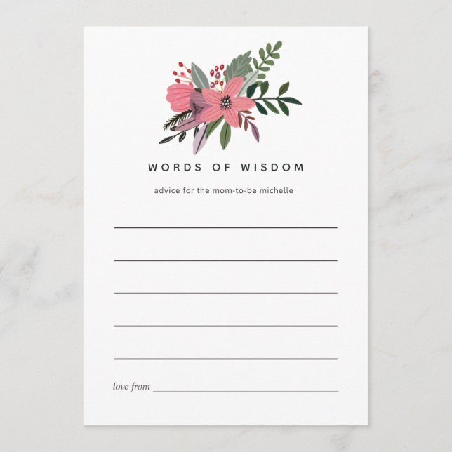 Modern Grandeur Plum and Pink Floral Bridal Shower Advice Card (Front)