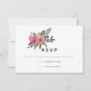 Modern Grandeur Plum and Pink Floral Wedding RSVP Card