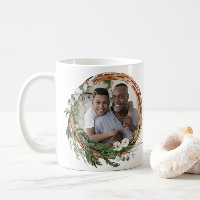 Modern grandfather script foliage wreath photo coffee mug (With Donut)