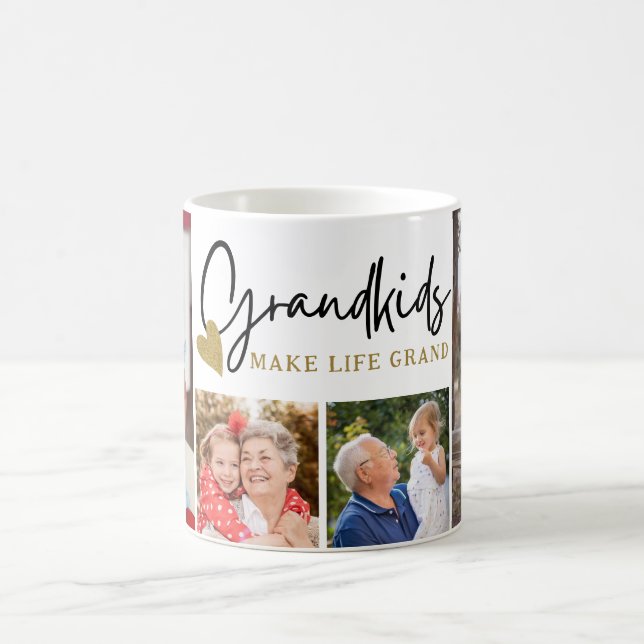  Modern Grandkids Make Life Grand 4 Photo Collage  Coffee Mug (Center)