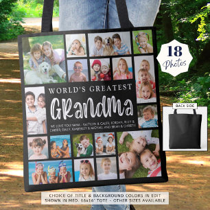 Modern Grandma 18 Photo Collage Custom Colour Tote Bag