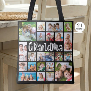 Modern Grandma 21 Photo Collage Custom Colour Tote Bag