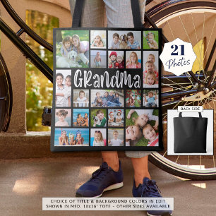 Modern Grandma 21 Photo Collage Custom Colour Tote Bag