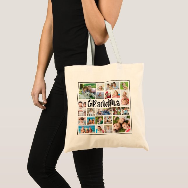 Modern GRANDMA 21 Photo Collage Custom Colours Tote Bag (Front (Product))