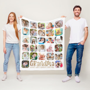 Modern GRANDMA 27 Photo Collage Personalised White Fleece Blanket