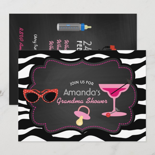 Modern Grandma Baby Shower Chalkboard Invitation (Front/Back)