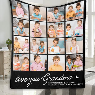 Modern Grandma Custom Love You 16 Photo Collage Fleece Blanket