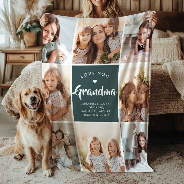 Modern Grandma Earth Tone Family Photo Collage Fleece Blanket (Creator Uploaded)