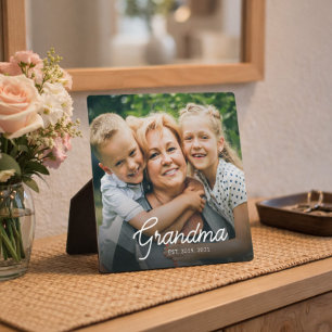 Modern Grandma Established Script Photo Plaque