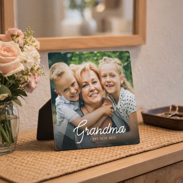 Modern Grandma Established Script Photo Plaque (Creator Uploaded)
