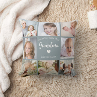 Modern Grandma Photo Collage Blue Heart Keepsake Cushion