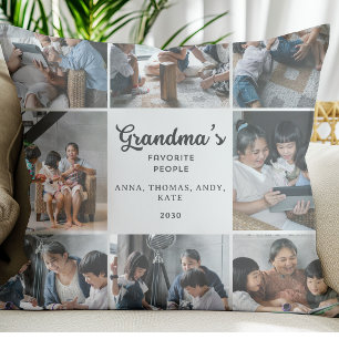 Modern Grandma Photo Collage Custom Keepsake Cushion