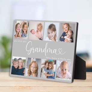 Modern Grandma Photo Collage Heart Script Plaque