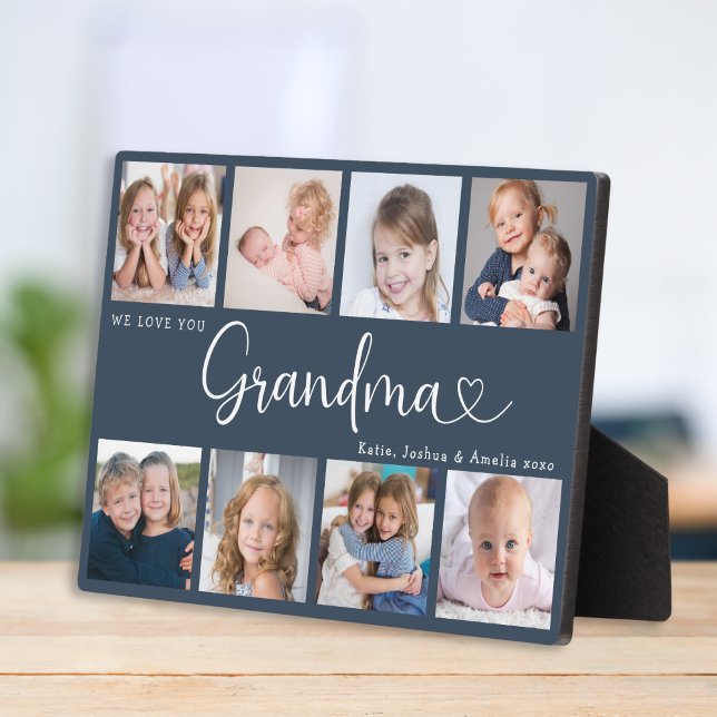 Modern Grandma Photo Collage Heart Script Plaque (Creator Uploaded)