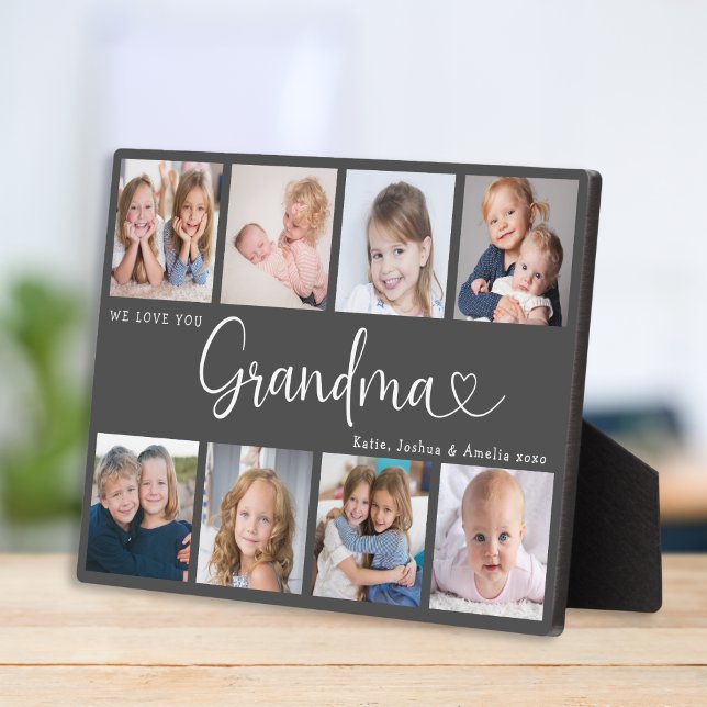 Modern Grandma Photo Collage Heart Script Plaque (Creator Uploaded)