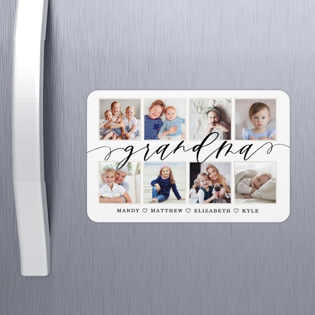 Modern Grandma Script Grandchildren Photo Collage Magnet (Creator Uploaded)