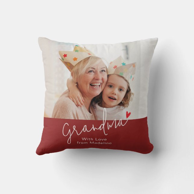 Modern Grandma Script Photo Holiday Gift Cushion (Back)