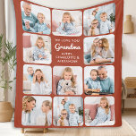 Modern Grandma Terracotta Custom 11 Photo Collage Fleece Blanket<br><div class="desc">Wrap your grandmother in warmth and cherished memories with our "Love You Grandma" Photo Collage Blanket. This heartwarming keepsake is designed to celebrate the love and happiness shared between grandparents and their grandchildren. Featuring a simple yet elegant design, the blanket showcases a collage of nine precious photos that capture unforgettable...</div>