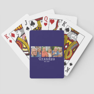 Modern Grandpa Est. Minimalist Typography 3 photo Playing Cards