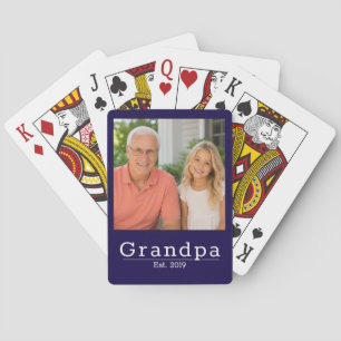 Modern Grandpa Est. Minimalist Typography Photo Playing Cards