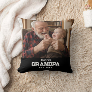 Modern Grandpa Est. Name Year Photo Black Cushion