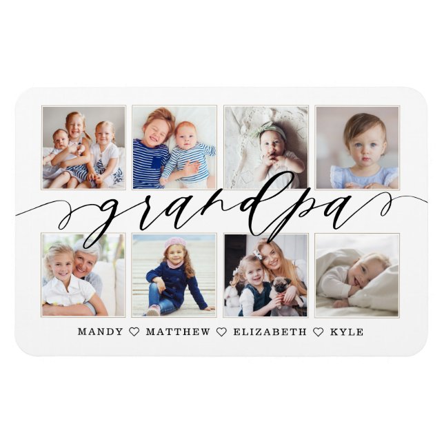 Modern Grandpa Script Grandchildren Photo Collage Magnet (Horizontal)