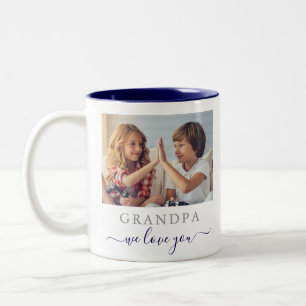Modern Grandpa We Love You 2 Photo Navy Blue Two-Tone Coffee Mug