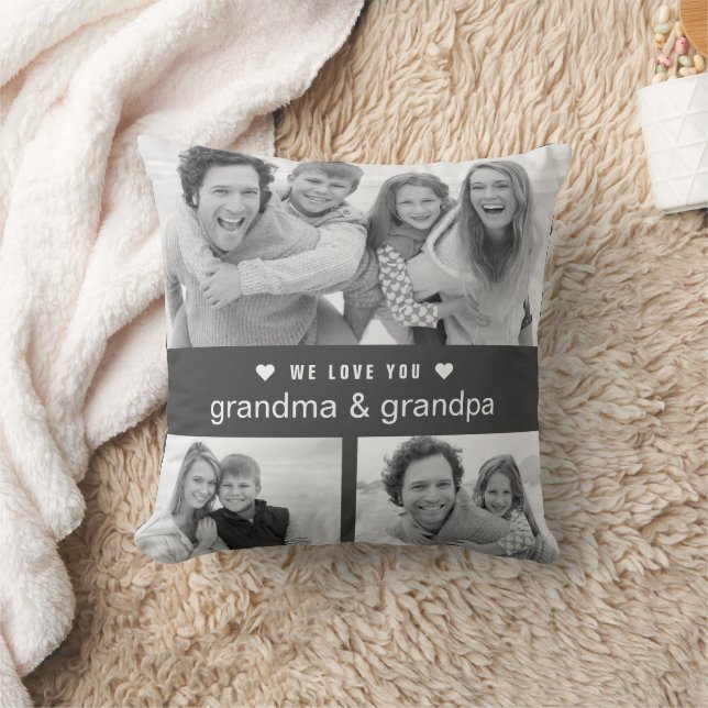 Modern Grandparents Day Black and White Photos Cushion (Blanket)