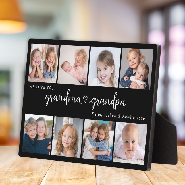 Modern Grandparents Photo Collage Heart Script Plaque (Creator Uploaded)