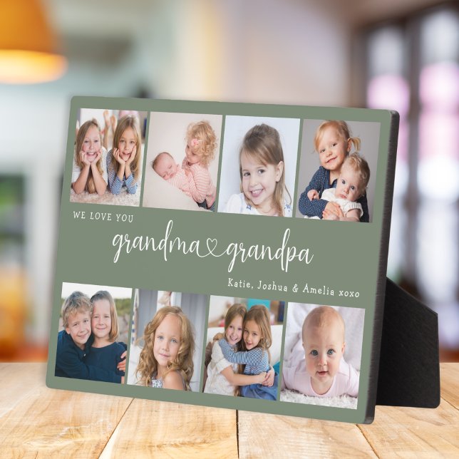 Modern Grandparents Photo Collage Heart Script Plaque (Creator Uploaded)