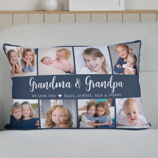 Modern Grandparents Photo Collage Script Lumbar Cushion
