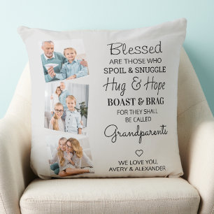 Modern Grandparents Poem 3 Photo Silver Grey Cushion