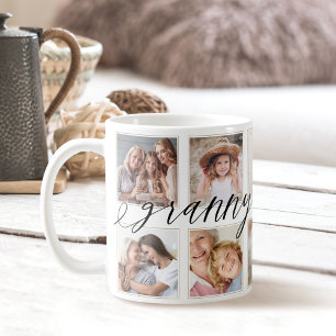 Modern Granny Script   Grandchildren Photo Collage Coffee Mug