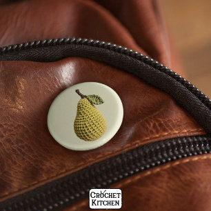 Modern Granny Yellow Green Crochet Pear Fruit 6 Cm Round Badge