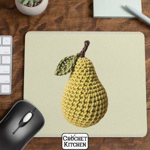Modern Granny Yellow Green Crochet Pear Fruit Mouse Mat