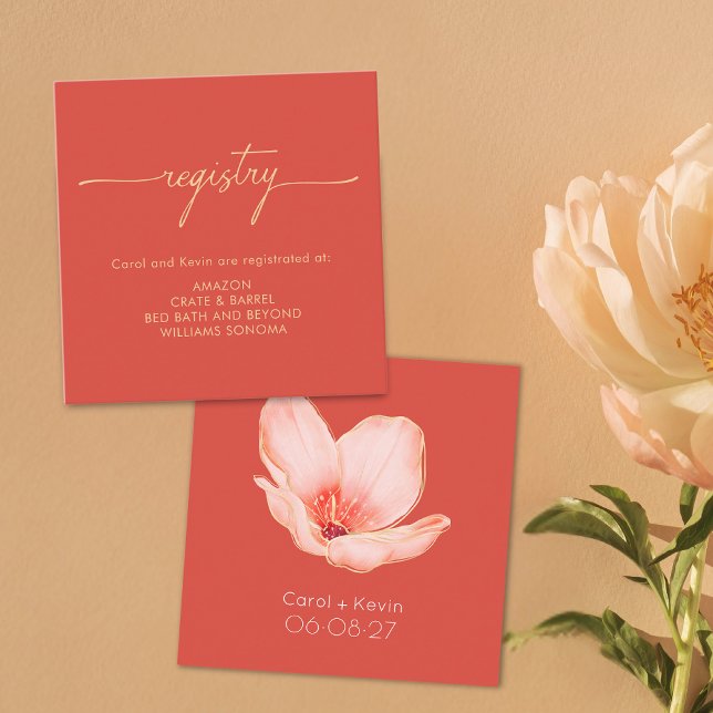 Modern grapefruit red wedding shower registry  enclosure card (Creator Uploaded)