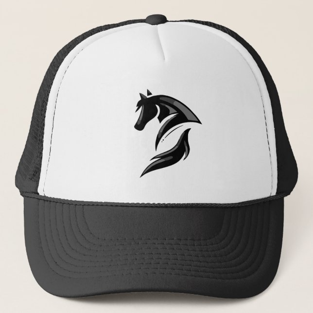 Modern Graphic Art Horse Farm Animal Logo Trucker Hat (Front)