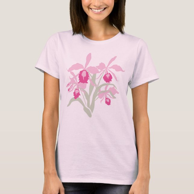 Modern graphic cattleya style orchid pink tee (Front)