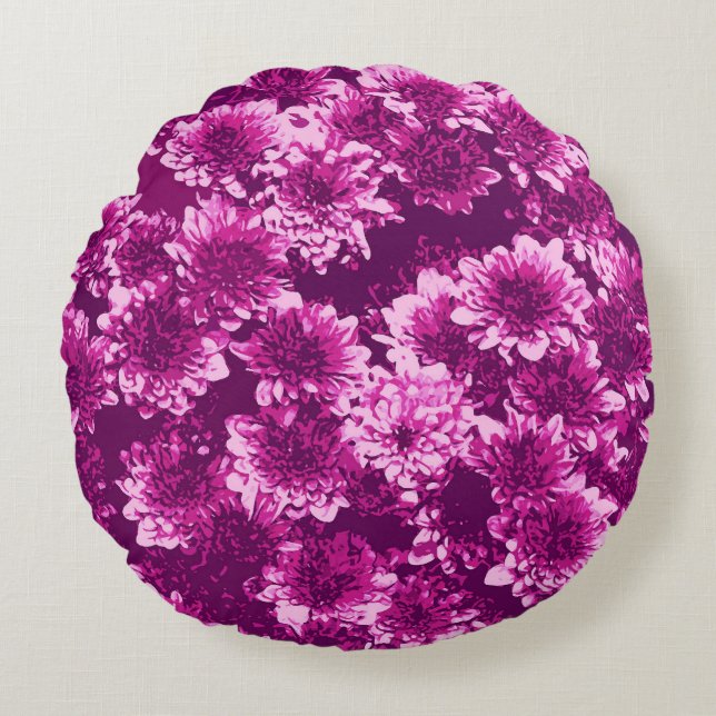 Modern Graphic Dahlia Pattern, Amethyst Purple Round Cushion (Front)