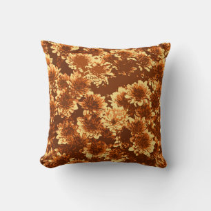 Modern Graphic Dahlia Pattern,Brown and Gold Cushion