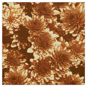 Modern Graphic Dahlia Pattern, Brown and Gold Fabric