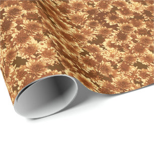 Modern Graphic Dahlia Pattern, Brown and Gold Wrapping Paper
