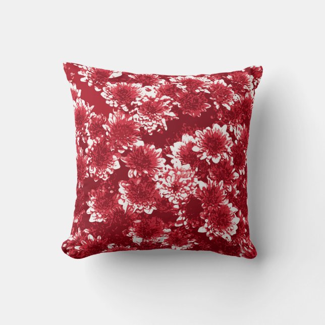 Modern Graphic Dahlia Pattern, Dark Red and White Cushion (Front)