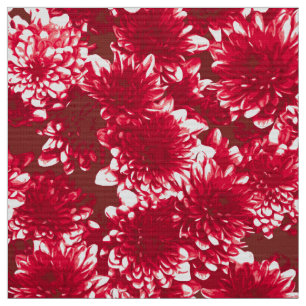 Modern Graphic Dahlia Pattern, Dark Red and White Fabric