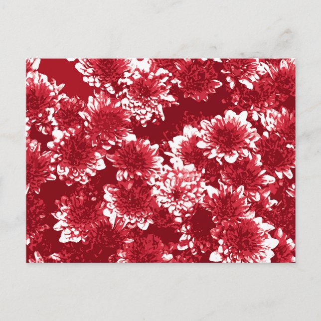 Modern Graphic Dahlia Pattern, Dark Red and White Postcard (Front)